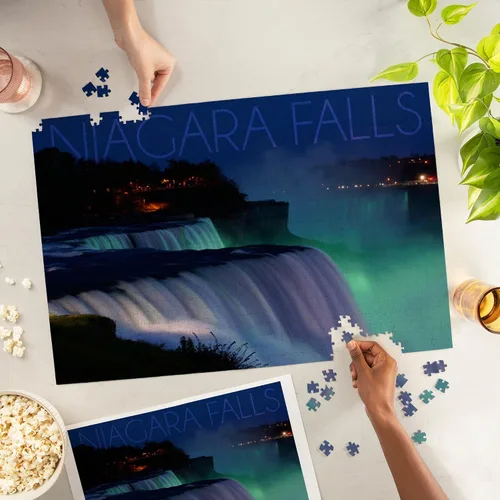Vista 2 de Niagara Falls, Falls and Green Lights at Night (1000 Piece Puzzle, Challenging Jigsaw Puzzle for Adults, Made in USA)