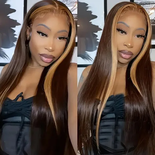 Vista 8 de QD-Tizer Pelucas de cabello sintético con encaje frontal de 13 x 6 pulgadas, sin pegamento, color rojo vino, color burdeos, pelucas de cabello largo