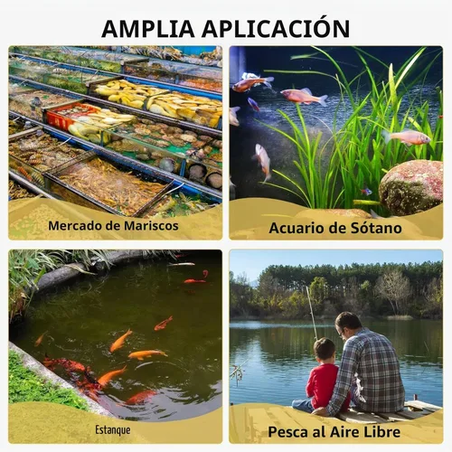 Vista 7 de AQQA Bomba de aire impermeable para estanque al aire libre con 6 salidas grande para acuario recargable, bomba de oxígeno, burbujeador de aire