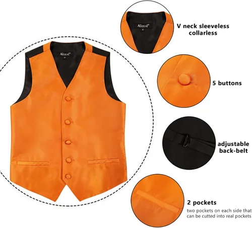 Vista 5 de Alizeal Conjunto clásico de corbatín, corbata y chaleco de traje para niños