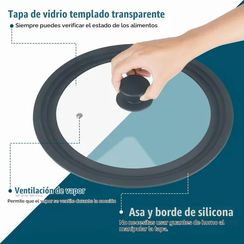 Vista 2 de Tapa Universal para Ollas, Sartenes y Cacerolas, Paquete de 2 Cubiertas de Sartén que se Ajustan a 7", 8", 9" y 10", 11", 12" de Diámetro de 7-12
