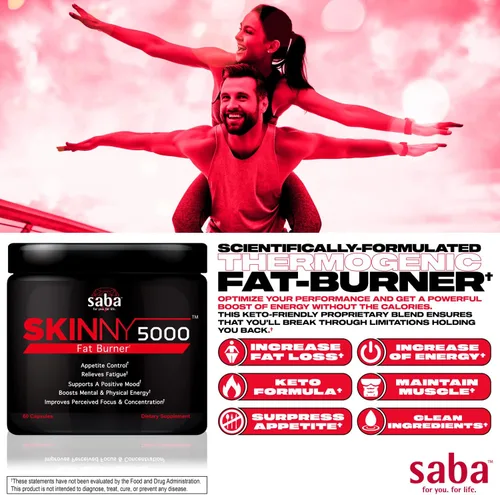 Vista 8 de Saba Skinny 5000 - Pérdida de grasa -Pérdida de peso - Control del apetito - Energía sin nerviosismo - Enfoque -60 cápsulas