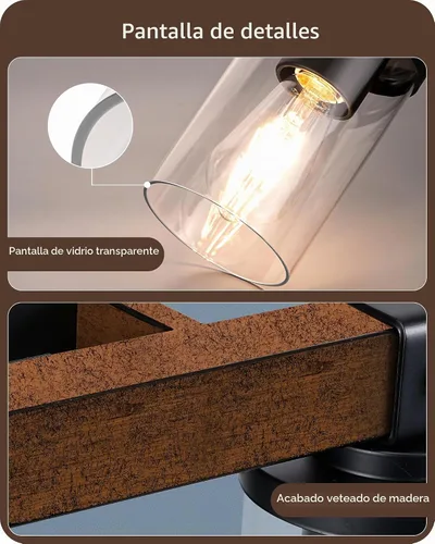 Vista 2 de EDISHINE Apliques de pared de madera pintados de 2 luces, lámpara
