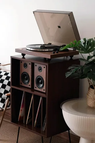 Vista 8 de Arkrocket Cassini - Tocadiscos con estante de audio, tocadiscos Bluetooth de alta fidelidad con 2 altavoces para estantería, tocadiscos de vinilo