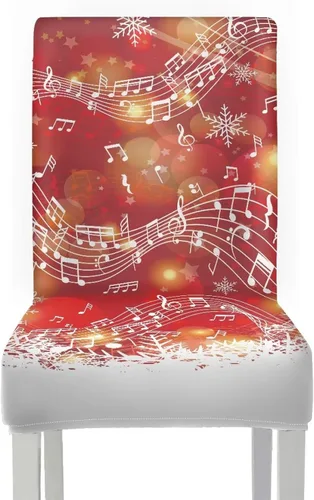 Vista 2 de HUGS IDEA Christmas Seat Covers for Dining Room Chairs Set of 6 Music Notes Stretch Chair Slipcovers Protector Removable and Washable Kitchen Dining