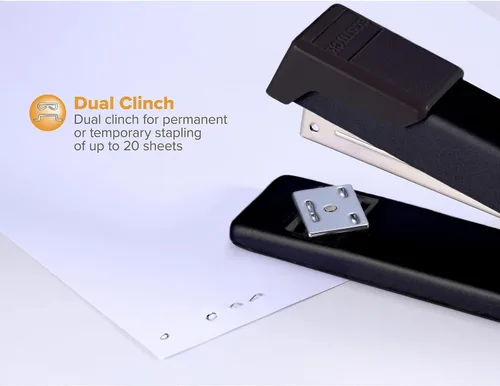 Vista 3 de Bostitch Office Grapadora clásica de escritorio de metal, capacidad para 20 hojas, doble engrapado, se abre para pegar, tira completa, negro