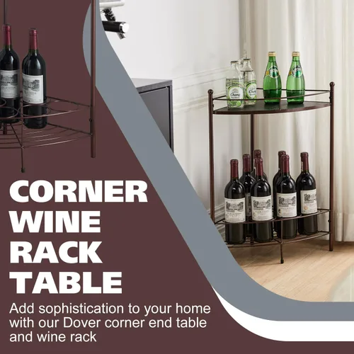 Vista 2 de Kings Brand Furniture - Mesa auxiliar de esquina con estante de almacenamiento, estante de almacenamiento de vino para 7 botellas, bronce