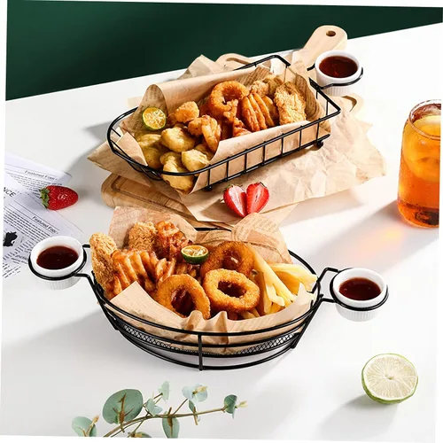 Vista 4 de Cabilock 1 juego de patatas fritas con patatas fritas de pescado y patatas fritas, soporte de metal para aperitivos, estante para servir aperitivos