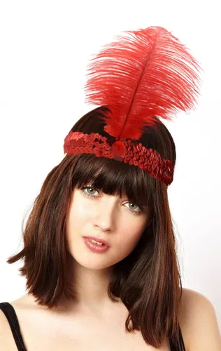 Vista 2 de The Only One Diadema de plumas vintage de los años 20, 10 unidades, tocado de showgirl, accesorios de los años 20 para mujer, carnaval (todo rojo)