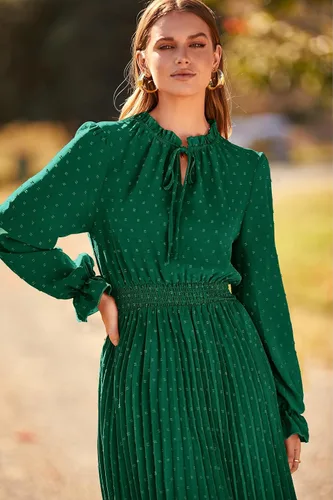 Vista 9 de PRETTYGARDEN - Vestido de otoño por debajo de la rodilla para mujer - Vestido acampanado, fluido y casual de manga larga con cuello en V y plumetí