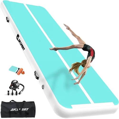 Vista 17 de AKSPORT - Tapete de aire para gimnasia o acrobacias, inflable, con bomba de aire para uso en el Negro