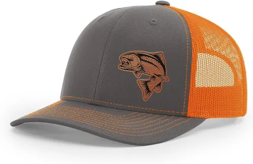 Vista 13 de Sombrero de pesca de salmón con parche de cuero grabado láser Richardson 112 Snapback Trucker Cap