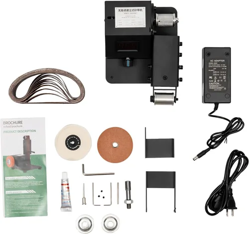 Vista 5 de Mini lijadora de banda de 350 W Lijadora de banda eléctrica Máquina de pulido de correa de pulido eléctrico, máquina lijadora de banco pequeño DIY