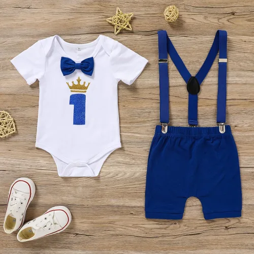 Vista 7 de GRNSHTS Ropa divertida de primer cumpleaños para bebé niño, mameluco con pajarita, mameluco para tartas