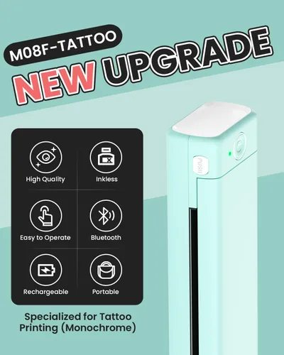 Vista 2 de Phomemo Impresora inalámbrica de plantillas de transferencia de tatuajes M08F con 1 bolsa de tatuaje multifuncional