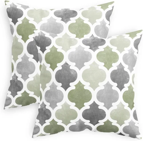 Vista 12 de CaliTime Juego de 2 fundas de almohada decorativas de forro polar degradado con cadena geométrica enrejada cuadriculada para sofá, cama, sofá