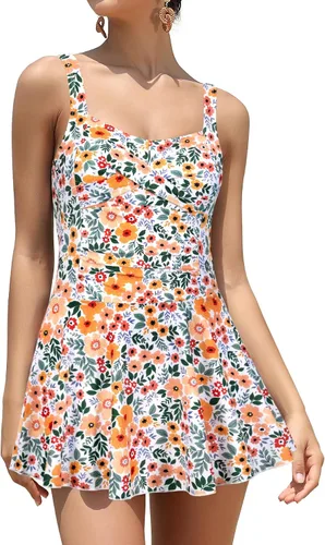Vista 10 de SHEKINI Traje de baño de una pieza con falda fruncida cruzada para mujer Vestido de baño Traje de baño Albaricoque - Bw