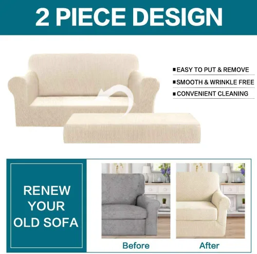 Vista 3 de Turquoize Fundas para sofá lavables de 2 piezas, fundas para sofá de 3 cojines, fundas elásticas para sofá con parte inferior elástica, tela