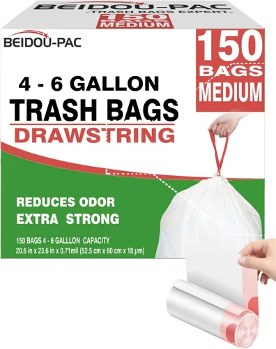 Vista 11 de BEIDOU-PAC Bolsas de basura de 2.6 galones con cordón, 100 unidades, bolsas de basura de rollo múltiple, pequeñas bolsas de basura de cocina, sin
