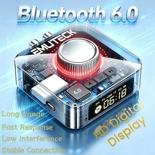 Vista 2 de Receptor transmisor Bluetooth 6.0 con pantalla, adaptador de audio Bluetooth 5 en 1 para TV, PC, altavoz de coche, auriculares, sistema