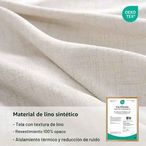Vista 6 de 100% Blackout Shield Cortinas opacas de lino para dormitorio de 54 pulgadas de largo, con pestaña trasera, bolsillo para barra, cortinas para sala