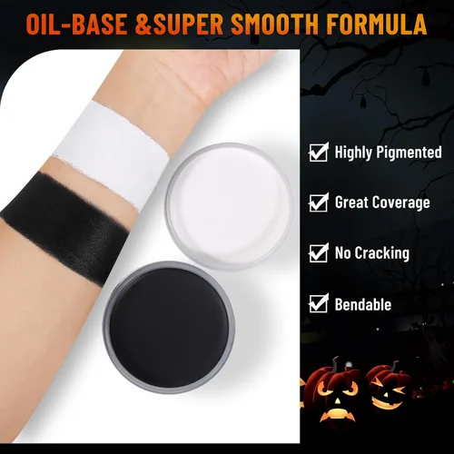 Vista 4 de BOBISUKA Kit de pintura facial a base de aceite para Halloween, en blanco y negro, pintura facial para adultos, no tóxica, de gran capacidad