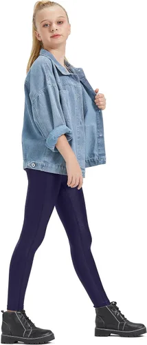 Vista 7 de HARTPOR Leggings de piel sintética para niñas, leggings de piel elástica de cintura alta, pantalones de cuero para adolescentes