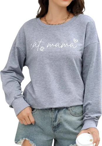 Vista 6 de Sudaderas con diseño de mamá de gato para mujer, camiseta de manga larga divertida con estampado de letras de mamá