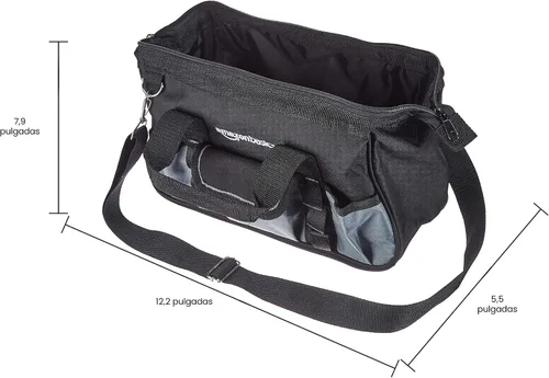 Vista 4 de Amazon Basics Base duradera resistente al desgaste, bolsa estándar pequeña con correa, 12 pulgadas, negro y gris
