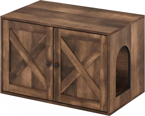 Vista 23 de Caja de arena Furinno Peli, Pequeña, Americano Entrada lateral, muebles ocultos, casa de madera para mascotas con puertas, fácil montaje