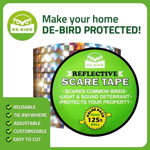 Vista 7 de De-Bird Cinta Ahuyentadora – Cinta reflectante resistente a la intemperie – Cinta reflectante de gaviota para repelente de balcón y patio – Cinta