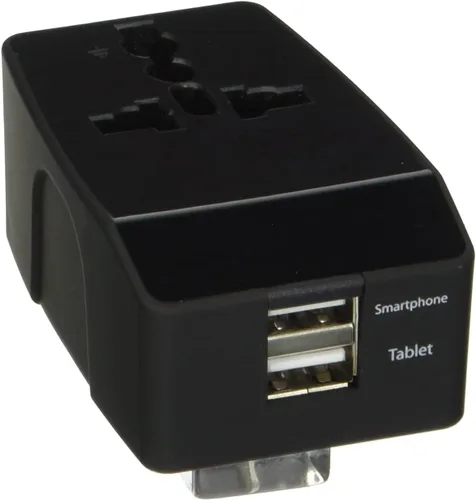 Vista 4 de Enchufe adaptador de viaje Ceptics GP4-9 Schuko, 4 en 1, tipo E/F, enchufe universal con 2 puertos USB tipo B - EE.UU/Japón Negro