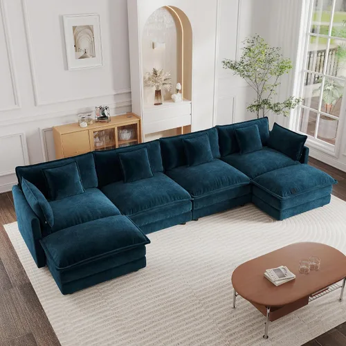 Vista 25 de mikibama - Sofá seccional modular, sofá en forma de L de 76.4 pulgadas para sala de estar, sofá cama cómodo tipo nube con otomano móvil, combinación