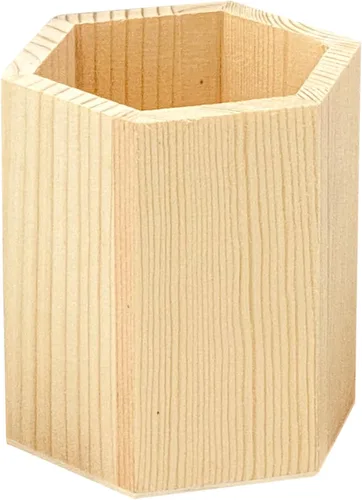 Vista 2 de Cregugua 12 soportes de madera de 4 pulgadas con forma hexagonal para lápices de madera sin terminar para manualidades (3 x 3 x 4 pulgadas)