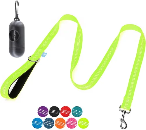 Vista 16 de BAAPET Correa de nailon para perro de 5 pies con triple hilos reflectantes y cómodo mango acolchado para caminar, entrenar cachorros pequeños Negro