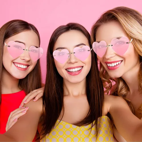 Vista 5 de 4 Pairs Heart Sunglasses Cute Rimless Sunglasses Metal Heart Glasses Clear Aesthetic Accessories for Women Girls