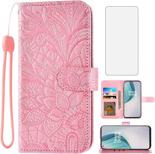 Vista 10 de Asuwish Funda de teléfono para OnePlus Nord N10 5G con protector de pantalla de vidrio templado y funda de cartera de encaje, soporte para tarjetas