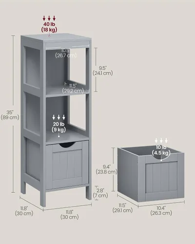 Vista 3 de VASAGLE - Gabinete de piso de baño, organizador de almacenamiento de baño, unidad de esquina multifuncional, 2 cajones, 35 pulgadas de altura, gris