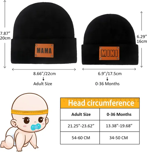 Vista 20 de Gorro para padres e hijos,Madre y bebé hija/hijo gorro de punto cálido de invierno,Gorro suave para niños