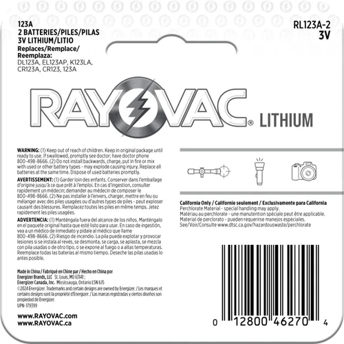Vista 9 de Rayovac Baterías de 123 A (paquete de 2), baterías de litio 123A, ideales para cámaras