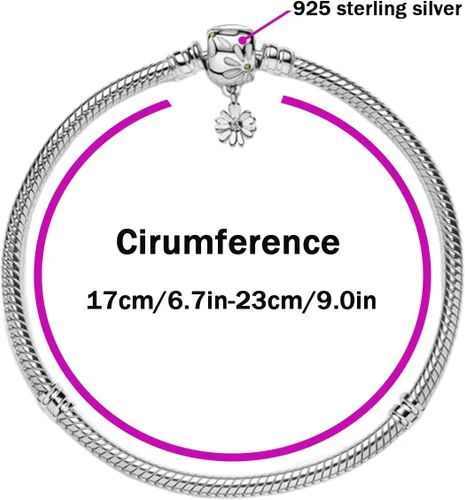 Vista 5 de LENDPLEX Pulsera de dijes para dijes, plata de ley S925 con cierre de corazón básico icónico de serpiente, pulsera de cadena de regalo para niñas