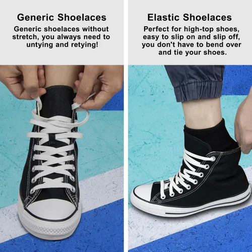 Vista 6 de Cordones elásticos para zapatos Converse High Top y Low Top Flat Elastic Bungee Reemplazo Cordones