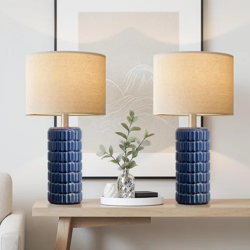 Vista 13 de Seealle Lámparas de mesa de cerámica modernas de 23" - Lámparas de mesa para sala de estar, lámparas de mesita de noche de estilo granja para Blanco