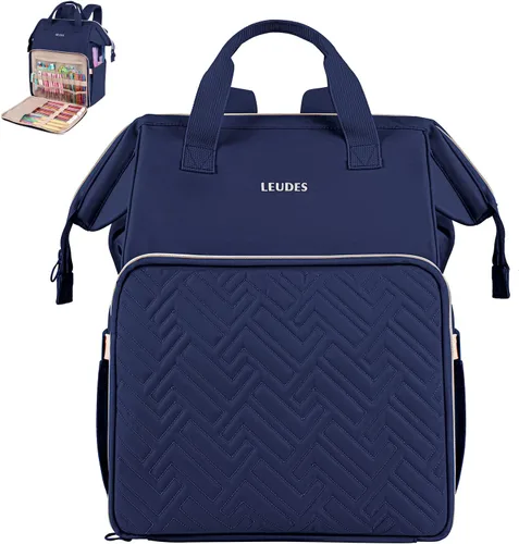 Vista 8 de Leudes Mochila Bolsa para Tejer, Organizador de Almacenamiento de Hilo, Bolsa de Ganchillo Grande Tote, Regalo de Navidad, Estuche Portador de Hilo