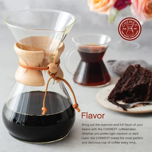 Vista 3 de Cafetera de vidrio para verter Chemex - Serie Clásica - 8 tazas - Embalaje exclusivo Cafetera de goteo manual, vidrio de borosilicato no poroso