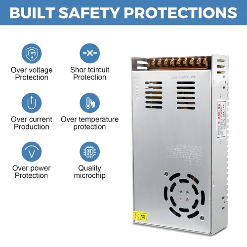 Vista 5 de Fuente de alimentación 36V 10A 360W AC 110-220V a DC 36V 10Amp para cámara CCTV Comes With Built-in Cooling Fan, Low Voltage Transformer, AC/DC