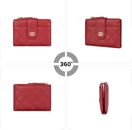 Vista 6 de Cartera pequeña para mujer, de cuero, plegable, con bloqueo RFID, tarjetero compacto para tarjetas de crédito, cartera, Negro -, Billetera Billetera