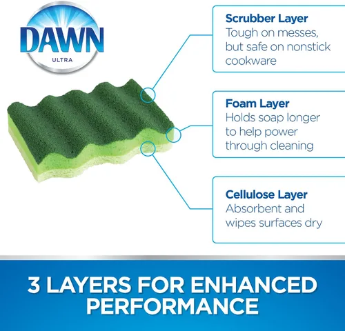 Vista 3 de Dawn Power Clean - Esponjas para fregar en forma de cuña, paquete de 3, color verde