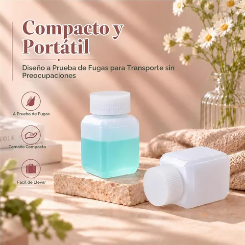 Vista 2 de Botellas de plástico recargables con tapas, botellas de viaje a prueba de fugas de HDPE, contenedores de viaje de grado alimenticio para líquidos