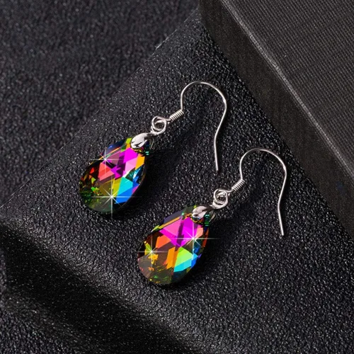 Vista 28 de Aretes colgantes de cristal austriaco con forma de lágrima para mujer, joyería hipoalergénica de plata de ley 925